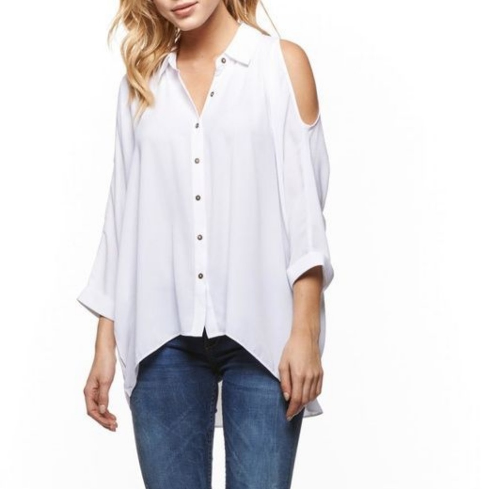 Dex Cold Shoulder Button Down Blouse